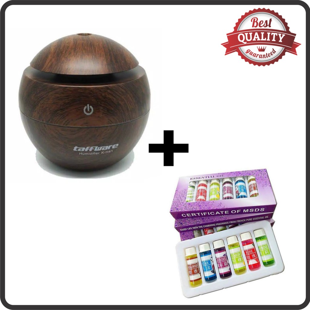 DIFFUSER HUMIDIFIER DESAIN KAYU BULAT + ESSENTIAL OIL 6 PCS-KAYU BULAT+FREE OIL