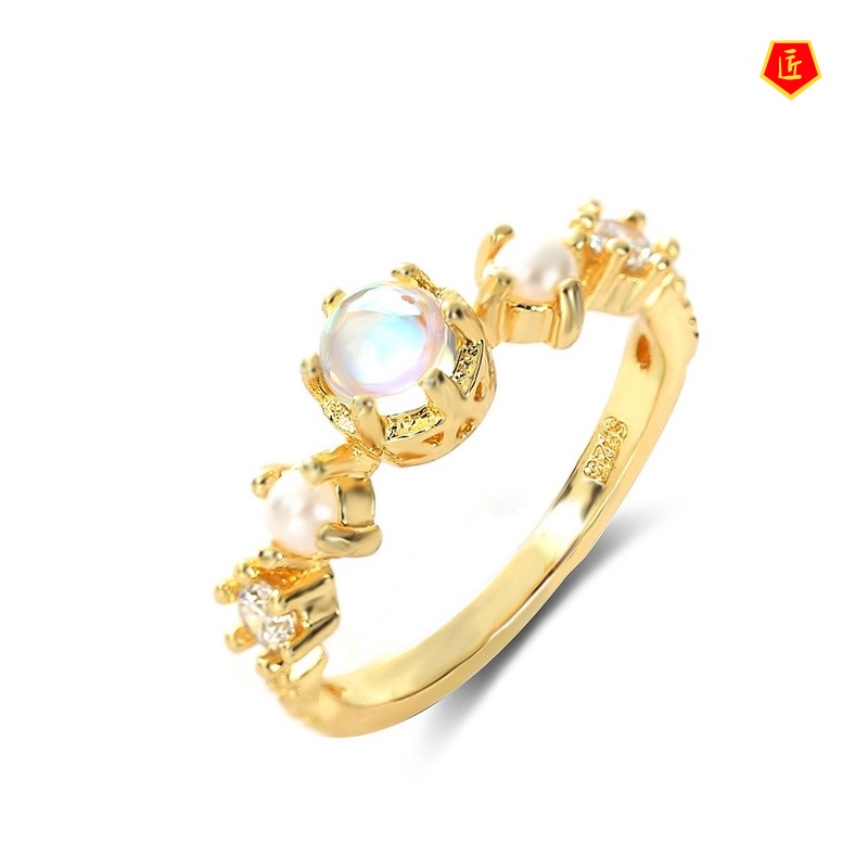 [Ready Stock]White Moonstone Pearl Ring Exquisite and Elegant