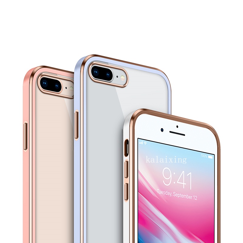 Transparent Electroplating Square Case for iPhone 11 6 7 8 Plus Xs Max Straight Edge Casing