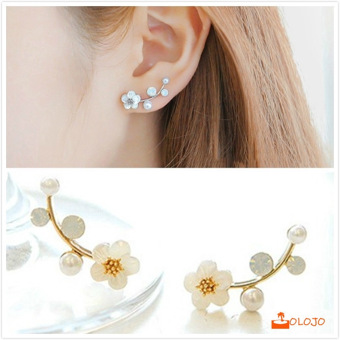 OLOJO  Anting Mutiara Bunga Shell Korea Anting Cabang Sederhana