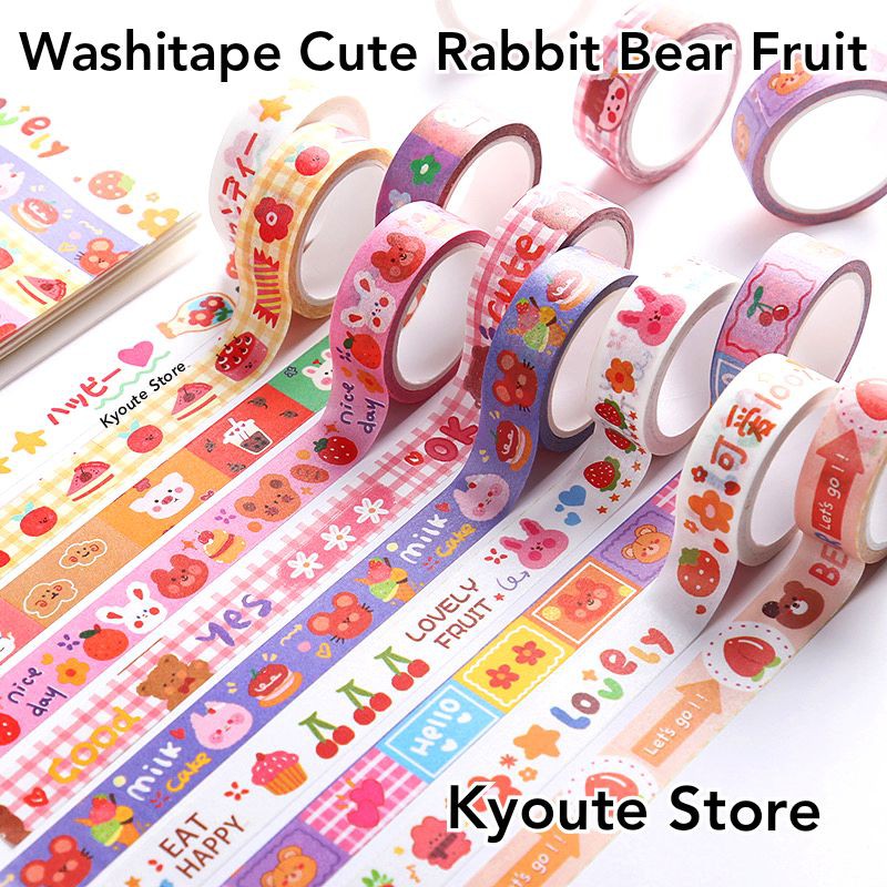 

Washi Tape / Masking Dekorasi Cute Rabbit Bear Fruit Scrapbook DIY Journal Bujo School Selotip