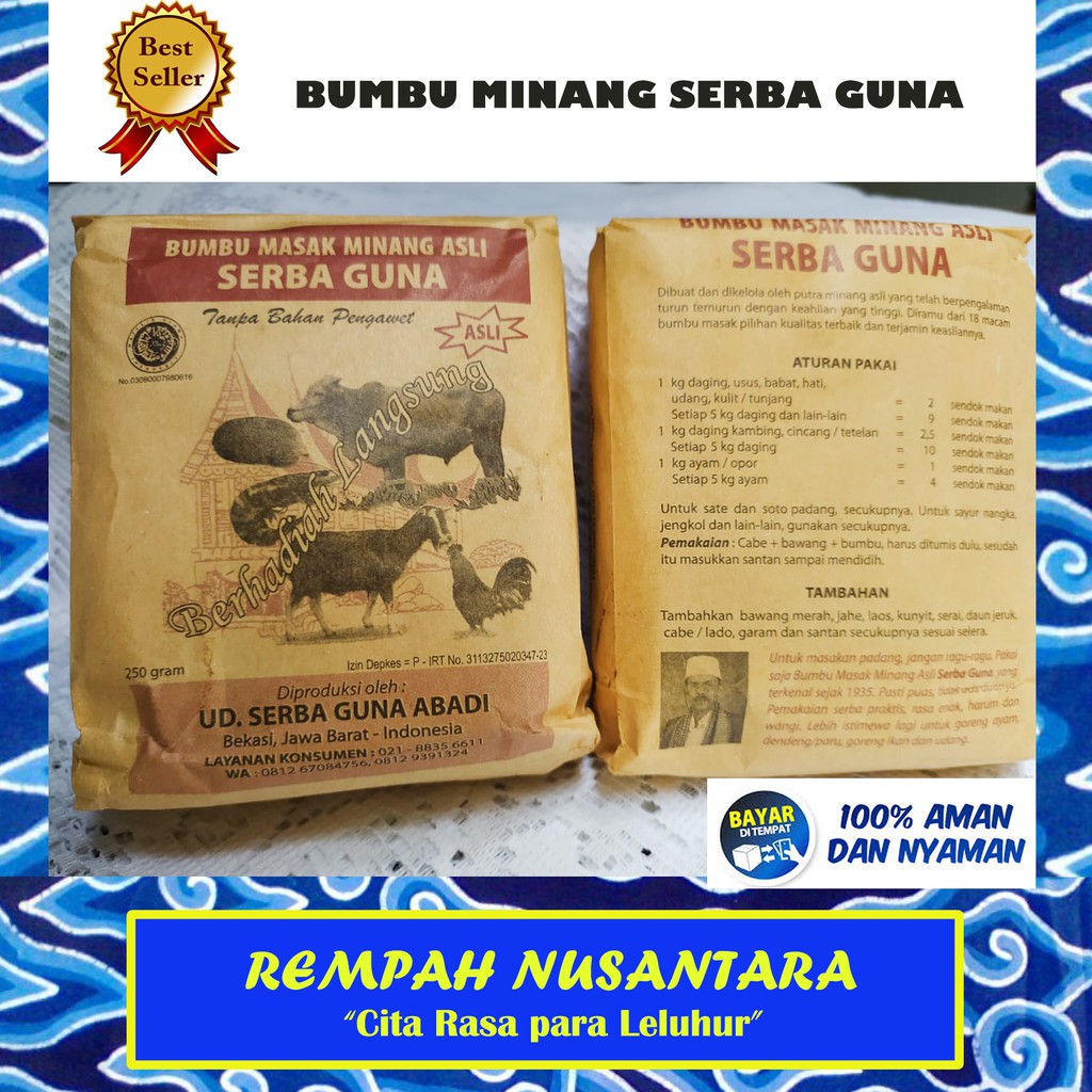 

REMPAH NUSANTARA - BUMBU MASAK MINANG ASLI SERBA GUNA 250 gr / Masak Opor Sate soto Padang kambing