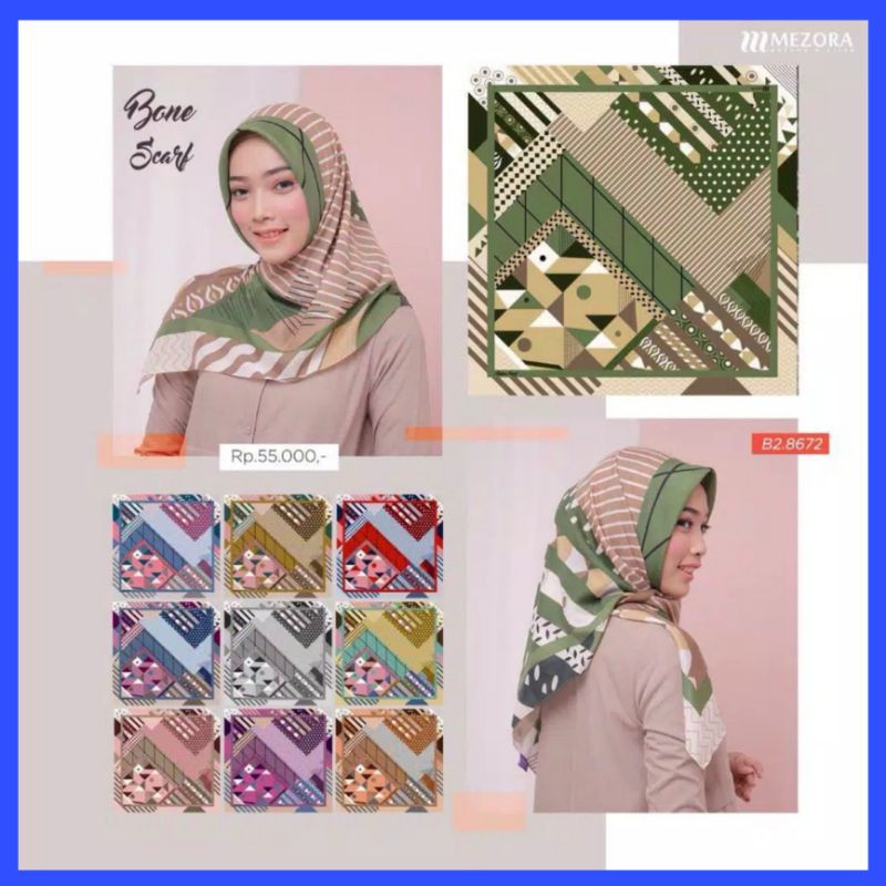Segiempat Motif/Segiempat Instan/Hijab Motif segiempat  BONE SCARF BY MEZORA