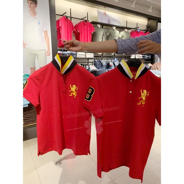 Giordano Couple Polo Shirt Lion 3D Signature Haute Red Giordano Original Size S,M,L,XL,XXL 2pcs