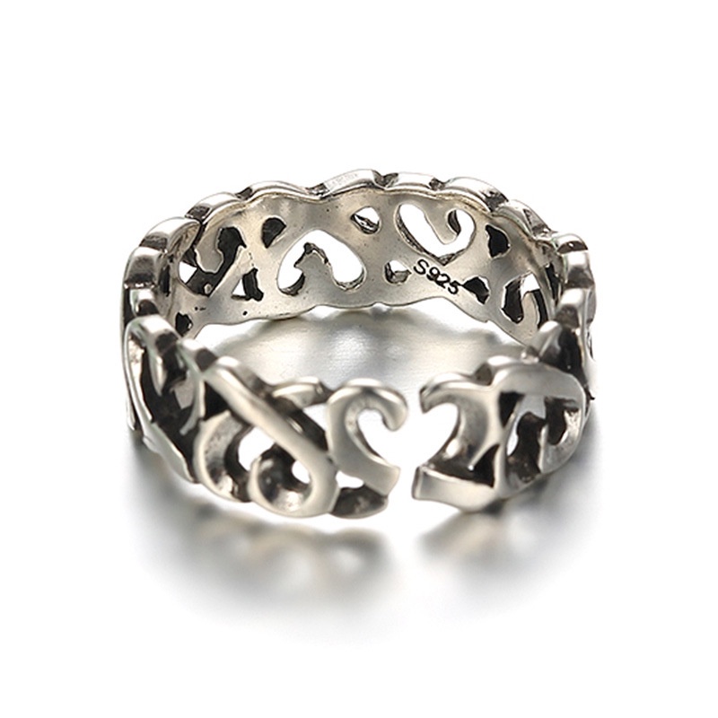 cincin perak 925 asli untuk wanita/Cincin yang Dapat Disesuaikan Cinta Klasik Retro Perhiasan