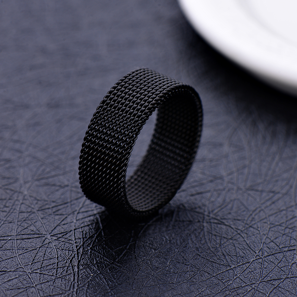 Mxbeauty Cincin Bahan Stainless Steel Mesh Warna Hitam Gaya Punk Hip-Hop Untuk Pernikahan