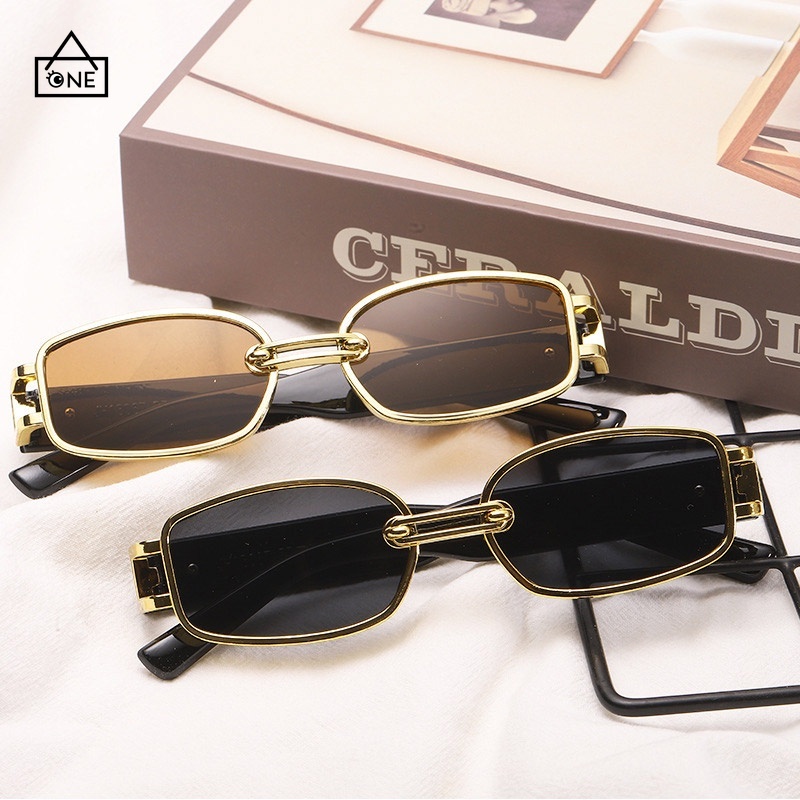 COD❤️Kacamata Hitam Retro Pria Dan Wanita Korean Ulzzang Gaya Wanita Rectangle Shades Retro Sunglasses antiradiasi A one