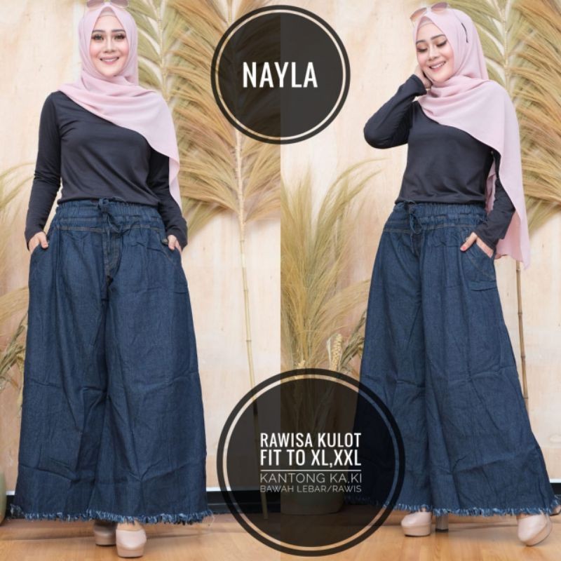Celana Kulot Jeans Panjang Rawis warna hitam