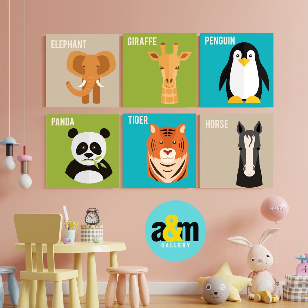 Hiasan Dinding Kamar Bayi Gambar Binatang ( 20 X 20 ) Pajangan Anak Dekorasi Bayi Wall Decor Tema BINATANG - A&amp;M