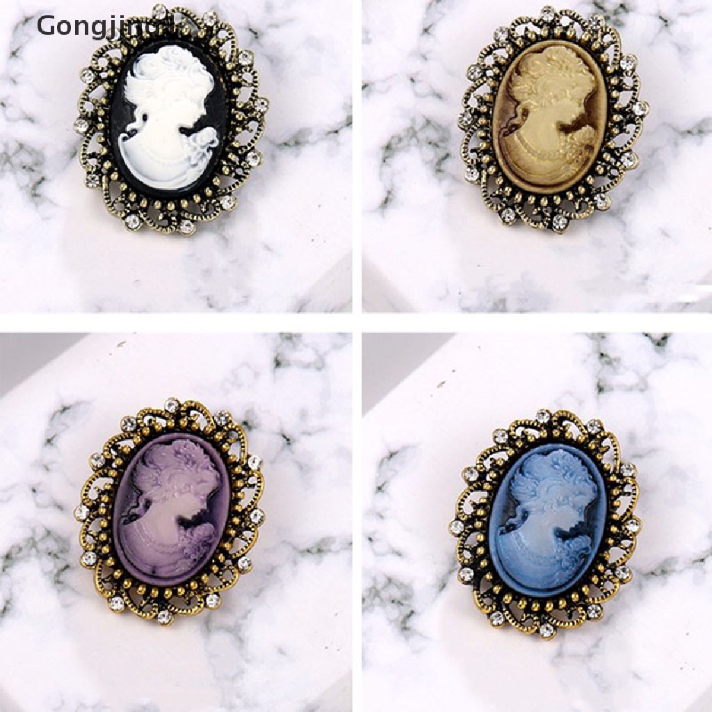 Gongjing1 Bros Pin Bentuk Patung Kepala Aksen Berlian Imitasi Gaya Gothic / Vintage Untuk Wanita