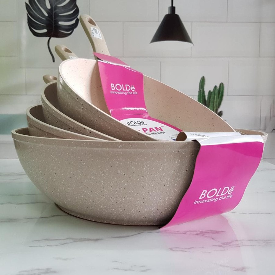 BOLDe Wok Panci Dalam Keramik Bergagang Warna Krim Beige 24-30 cm