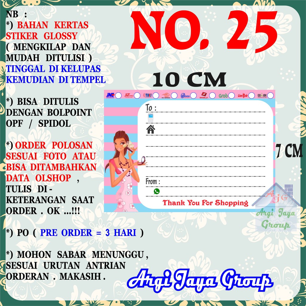 

Stiker Pengiriman - Sticker Alamat Olshop Murah Nomer 25 - 10x7 cm - Glossy
