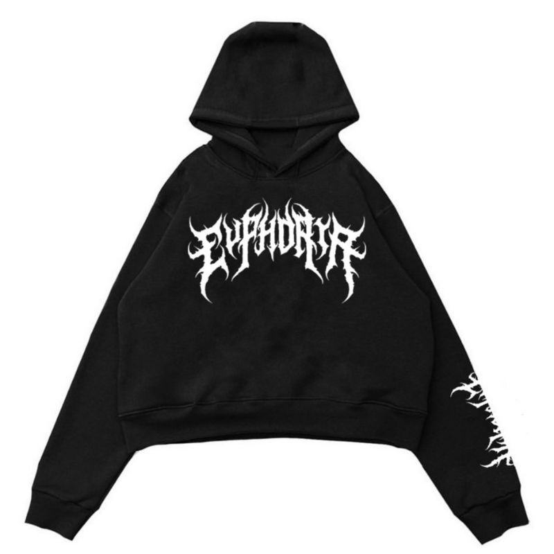 EUPHORIA.CO CROP HOODIE OVERSIZE UNFINISHED | I . T . D . N | BLACK