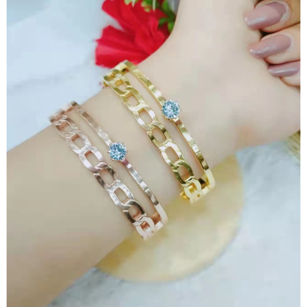 Set Perhiasan Titanium Gelang Dan Cincin Permata  B220