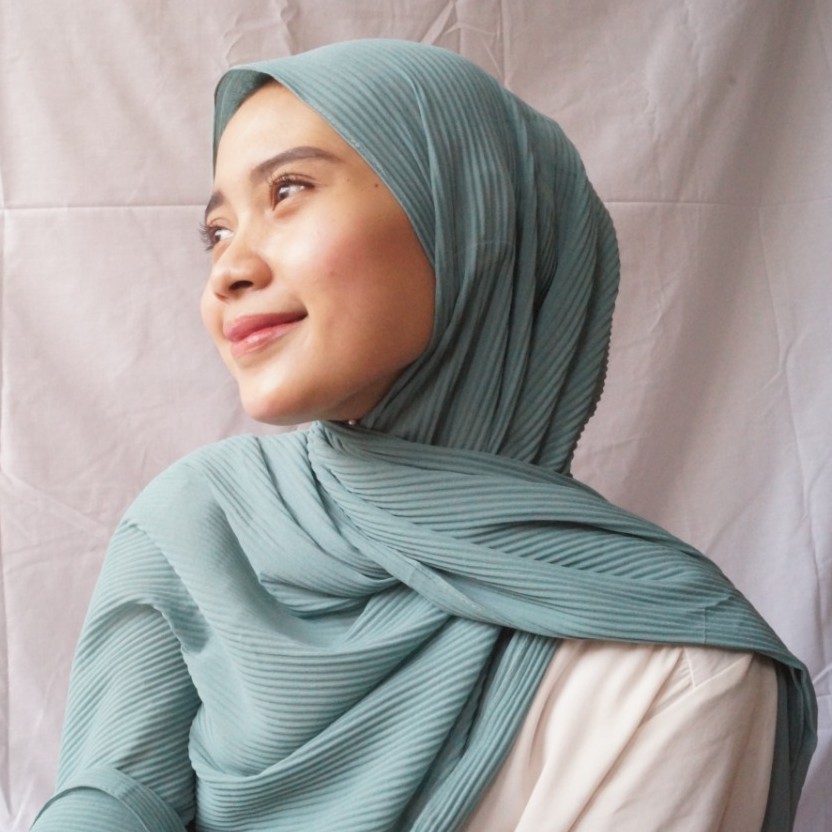Pashmina Plisket Ceruty Babydoll Biru Wardah / Plisket Biru Wardah / Kerudung Biru Wardah / Hijab Bi