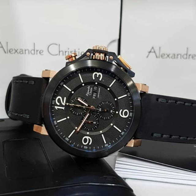 JAM TANGAN PRIA ALEXANDRE CHRISTIE AC6281 BLACK GOLD ORIGINAL GARANSI RESMI