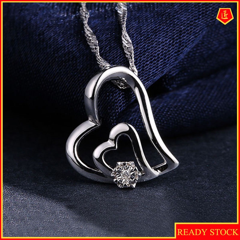 [Ready Stock]Korean Fashion Silver Heart-Shaped Zircon Pendant  Elegant Graceful