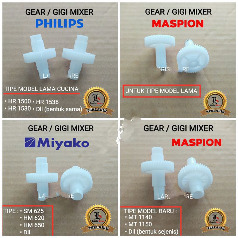 GIGI MIXER ,GEAR MODEL PHILIP BARU/LAMA, MIYAKO ,COSMOS, MASPION