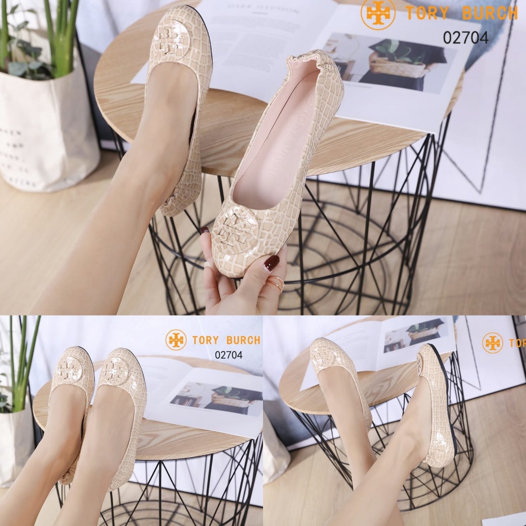 IMPORT TORY BURCH 02704BB Sepatu Flat Shoes Murah Wanita Cewek Batam Hitam APRICOT BLACK