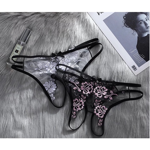 Celana Dalam Wanita thong Sexy Open crotch G String Bunga Transparan Lingerie Seksi 3C085