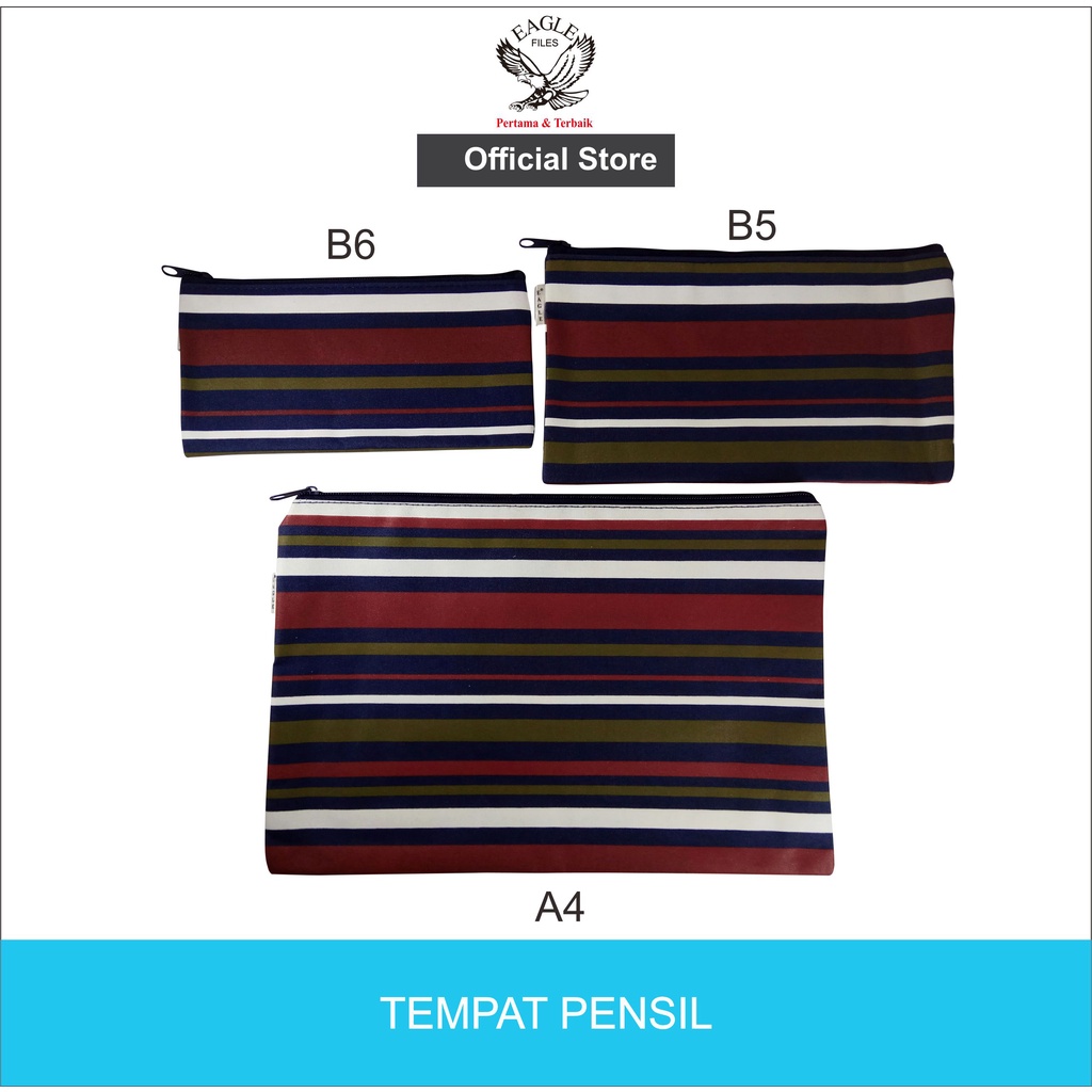 

Zipper Pocket EAGLE Tempat Pensil Pencil Case Tepak Pensil Kain Motif Stripe B6~A4