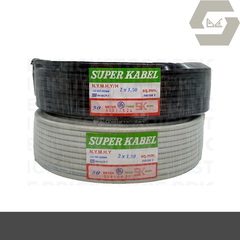 Kabel Listrik NYYHY / NYMHY 2x1.5 Serabut Putih/Hitam @50m SUPER