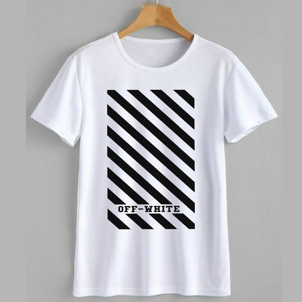 OFF WHITE / kaos distro keren kekinian cotton combad 30s unisex / garis diagonal