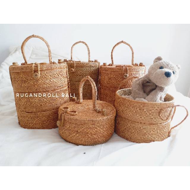 Rantang tas rotan bulat