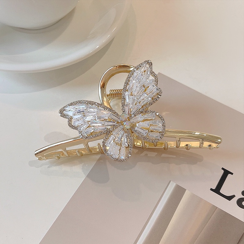 Jepit Rambut Bentuk Kupu-Kupu Dan Hiu Bahan Alloy Aksen Berlian Imitasi Untuk Wanita
