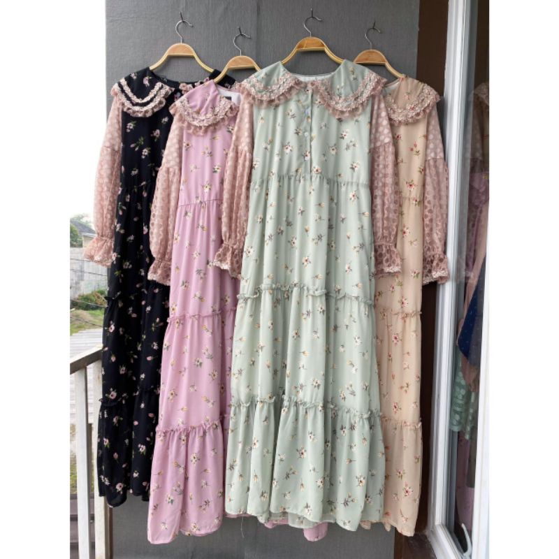 Reni Maxi, dress brukat premium, gamis mewah, dress etnik Bangkok, gamis brokat, dress busui friendl