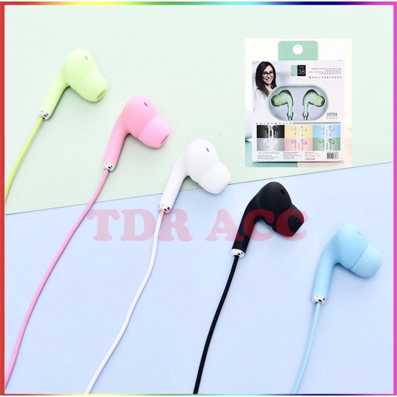 HEADSET - EARPHONE - HANDSFREE STEREO U38 MACARON EXTRA BASS TERMURAH TERLARIS PACKINGAN IMPORT