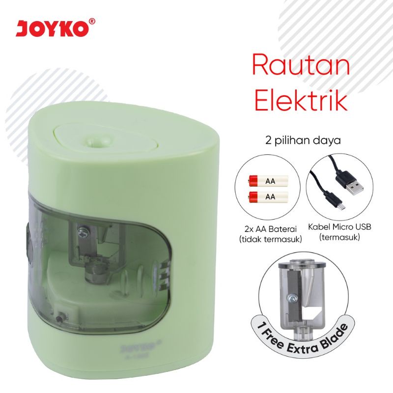 

JOYKO Electric Sharpener A-158E Rautan Elektrik Orotan Pensil Serutan Warna Hijau