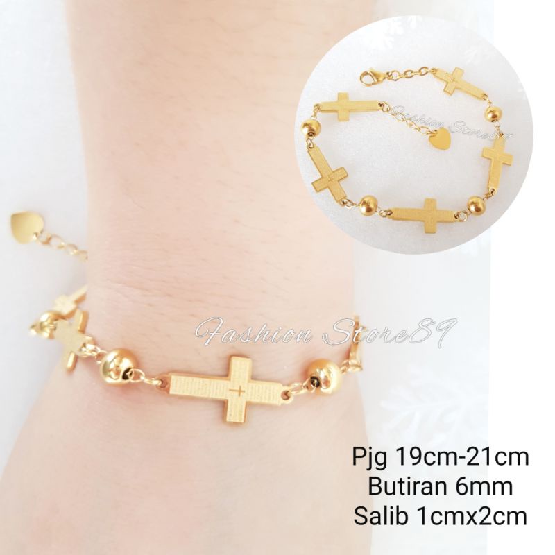 Gelang Tangan Salib Titanium / Rosario Antikarat Fashion Pria Wanita Silver Gold