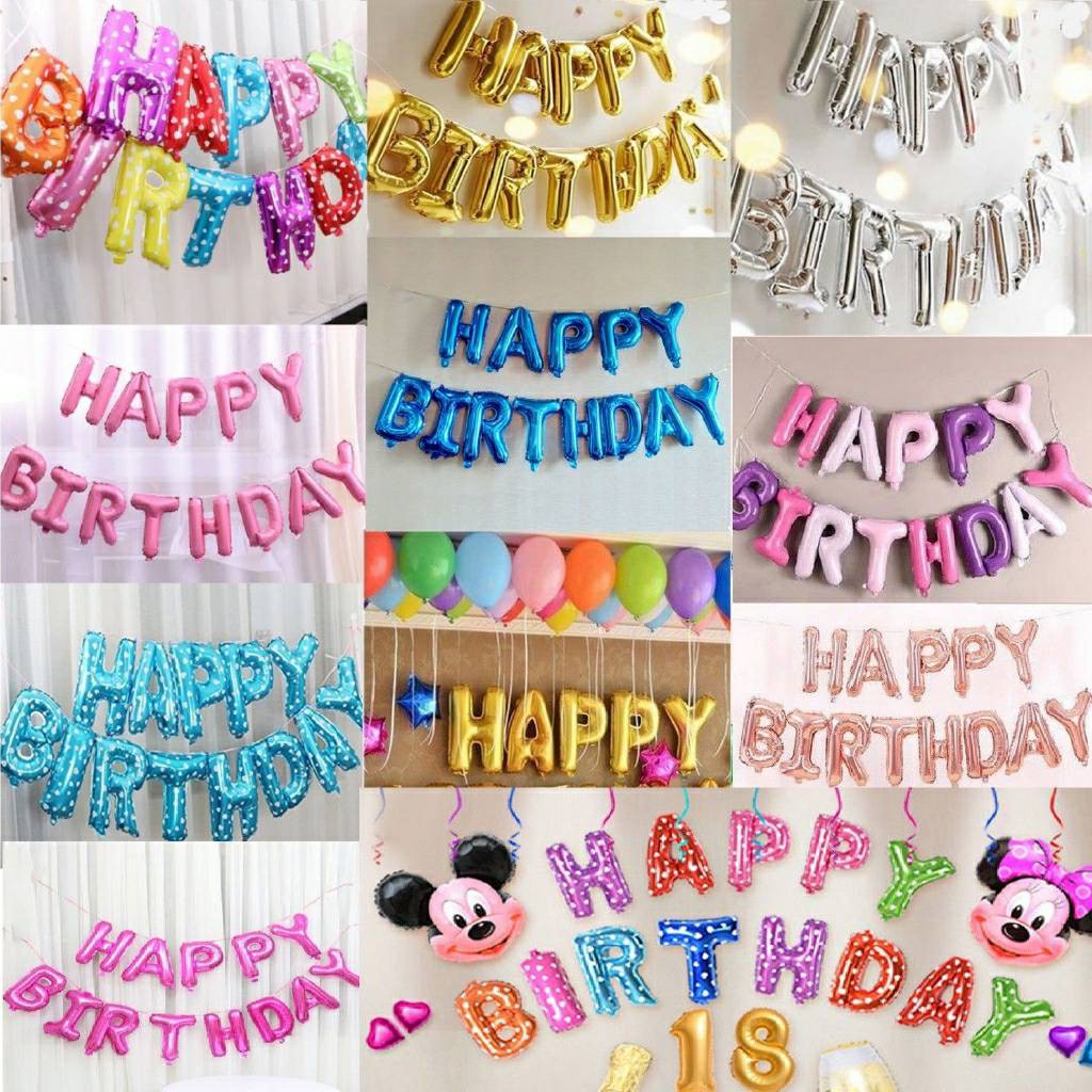 Paket Balon Huruf 40cm isi 1 Set Happy Birthday import / balon ulang tahun / balon foil ultah warna warni