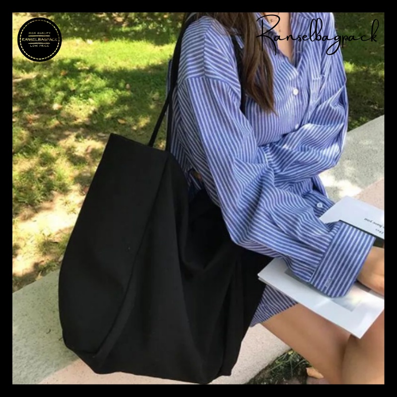 Tote Bag - Tas Goodie Bag Kanvas Terbaru Kekinian Sekolah Kampus Kerja Travel Model Stylish Backpack Korea Import Lokal Original Murah Bagus Simple Casual Elegan Perempuan Wanita Cewek