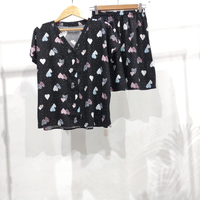 0PIYAMA KANCING PENDEK | PIYAMA BUSUI PENDEK | PIYAMA RAYON | BAJU TIDUR MURAH-KCB 41