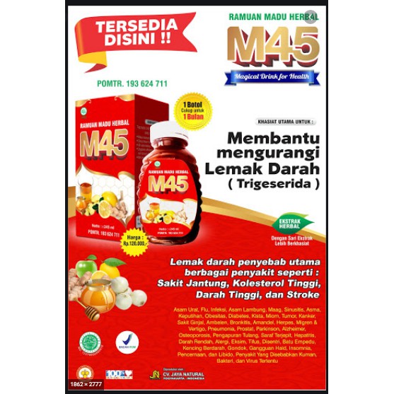 ( Original ) MADU 45 Herbal Terapi Jantung Kolesterol Darah Tinggi Diabetes Trigliserida Terpercaya