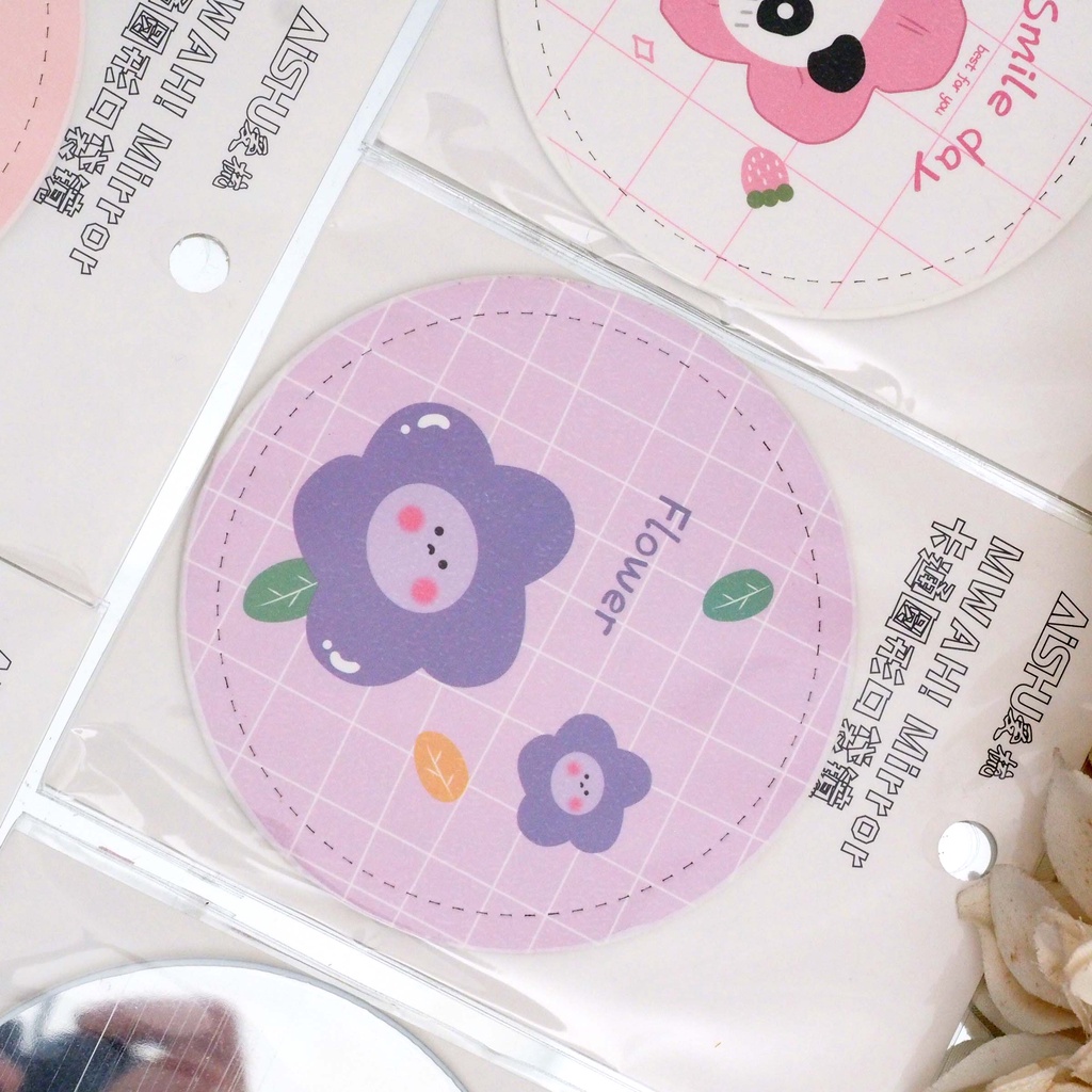 Yamata Cermin Bulat Motif  Lucu / Cermin Make Up Mini Travel Portable / Cermin Mini