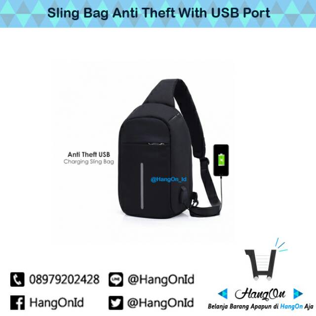 Sling Bag Anti Theft with USB Port / Tas Selempang Anti Maling