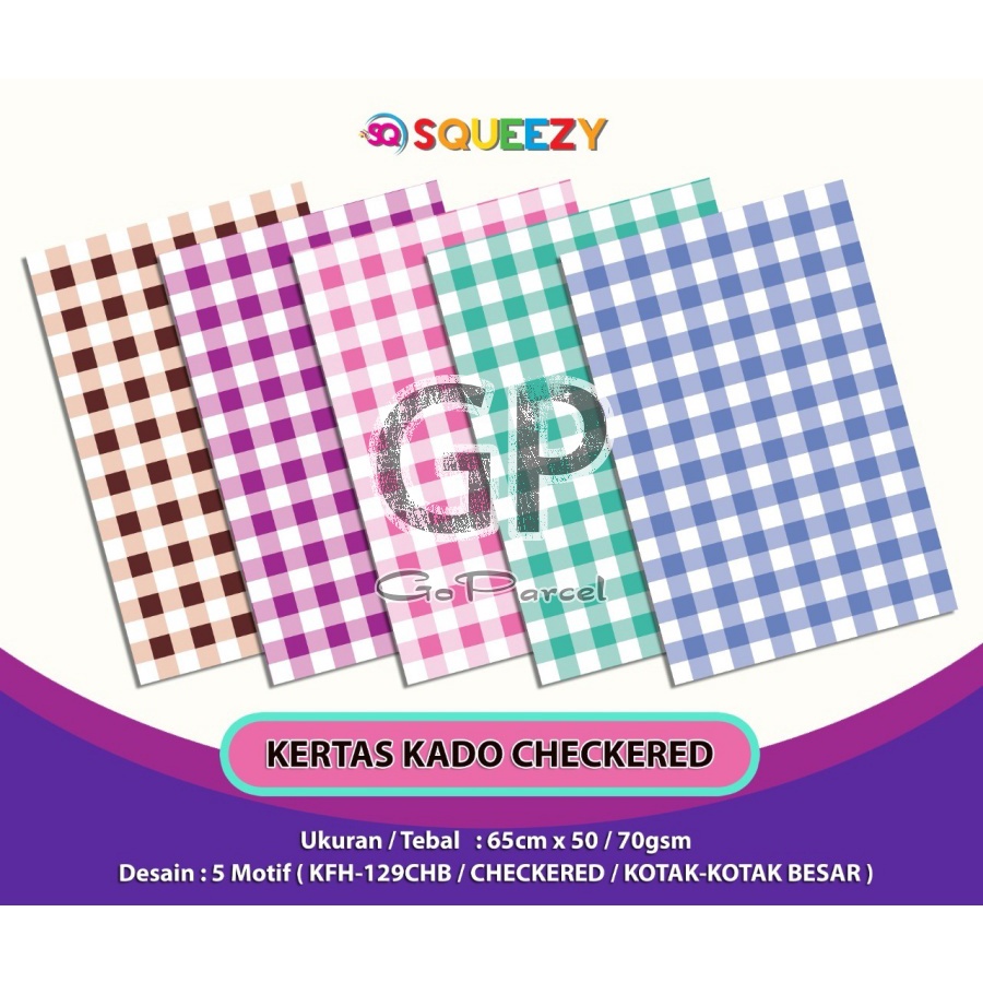 ( 5 Lembar ) KERTAS KADO SQ DOFF - GIFT WRAPPING PAPER CHECKERED / KOTAK BESAR SQUARE KECIL PLAID MINI