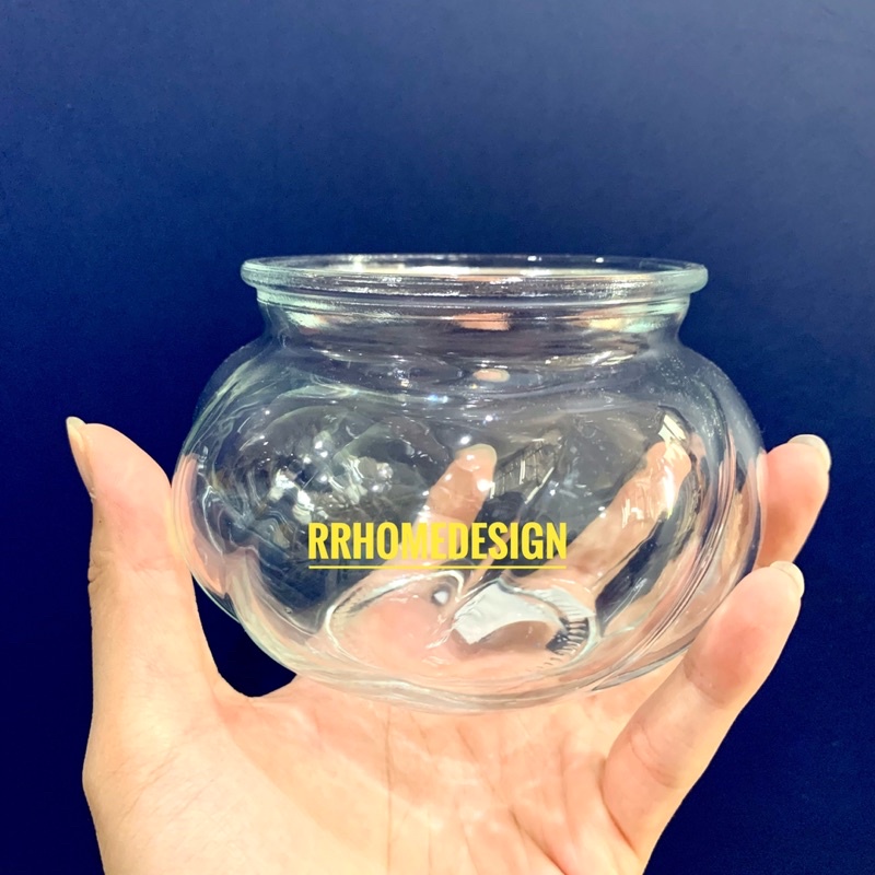 RRVIL Vas Kaca Bening Kecil 8cm Vas Bunga Bulat Dekorasi Rumah