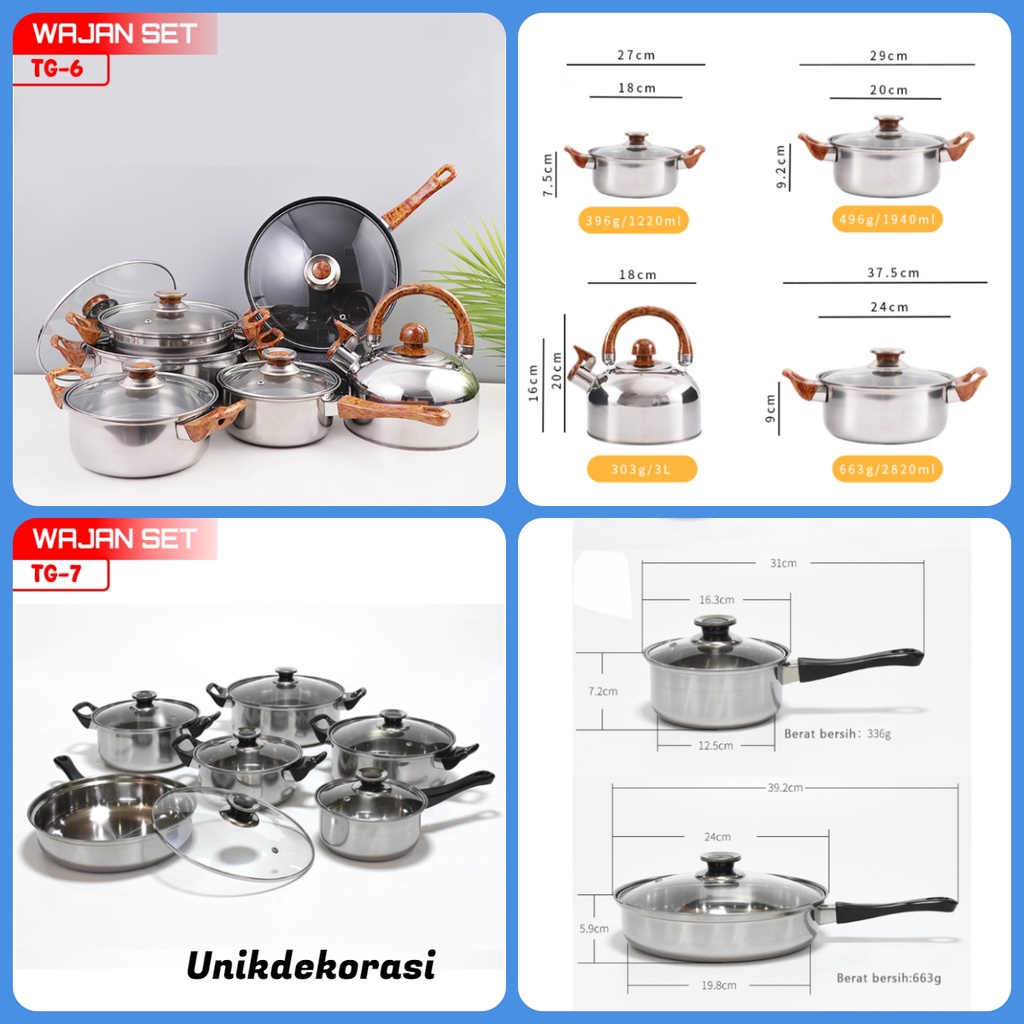 Panci Set Stainless Steel 12 Pcs Dengan Teko Panci Serbaguna Panci Set Anti Lengket