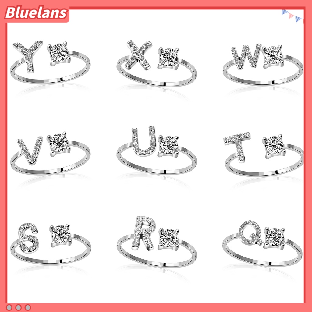 Bluelans Open Ring Exquisite Adjustable Silver Color Adjustable Alphabet Letter Women Jewelry