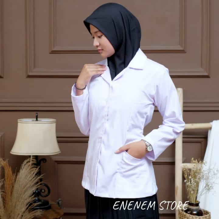 Seragam kemeja Putih wanita PNS/ASN, Baju Putih Guru, Baju PPL, PDH, Perawat, Bidan PDH Putih Wanita