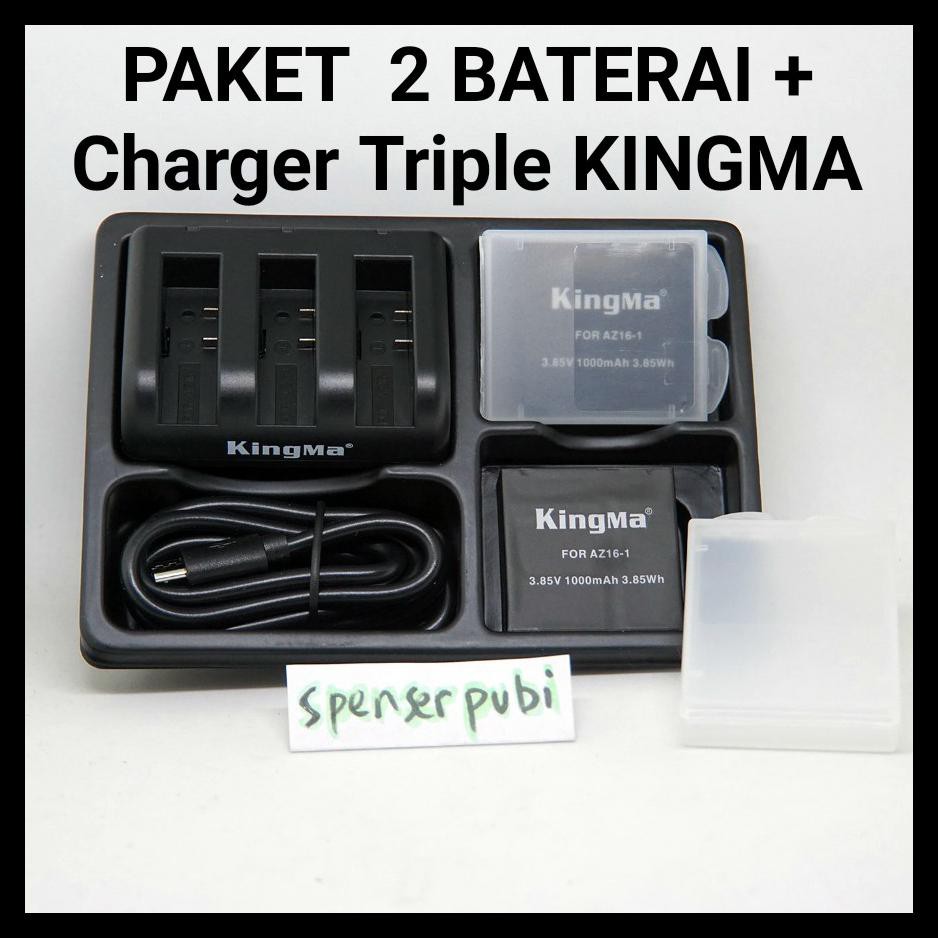 {BISA COD} Paket 2 Baterai Yi 4K & Triple Charger Triple Kingma Xiaomi Yi Camera 4K YiCam 4K YiCam