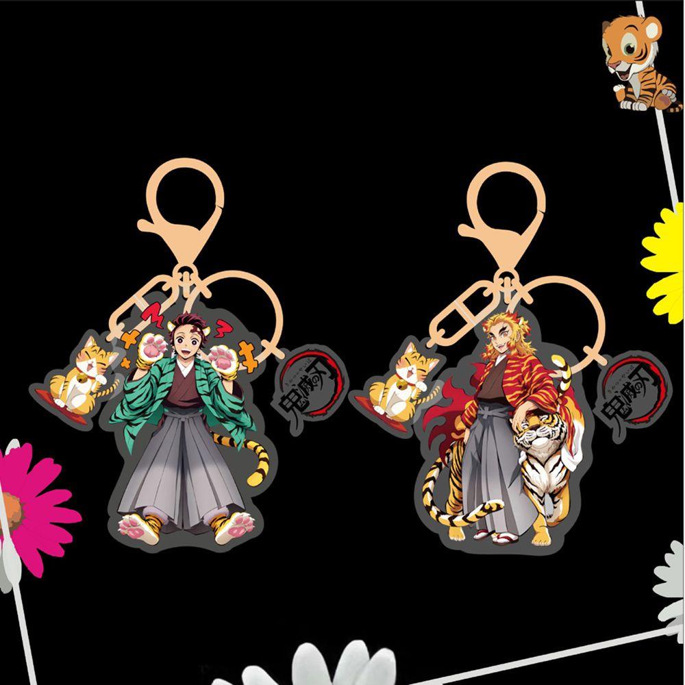 QUINTON Setan Tanjirou Gantungan Kunci Hadiah Lucu Rengoku Kamado Nezuko Dua Sisi Akrilik Figure Kartun Anime Akrilik Liontin
