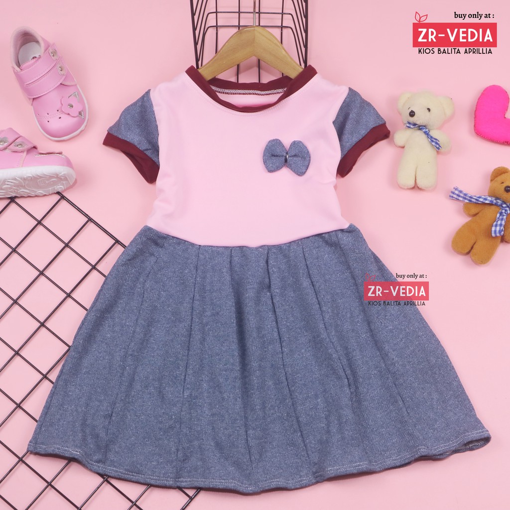 Dress Karin uk 3-4 th / Dress Pesta Balita Anak Perempuan Murah Baju Dres Lengan Adem Pita