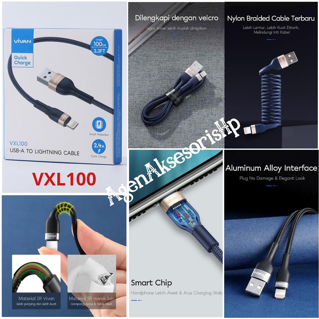 Vivan VXL100 2.4A Strong Aluminium Alloy Smart Protection Lightning Braided Data Cable iPhone