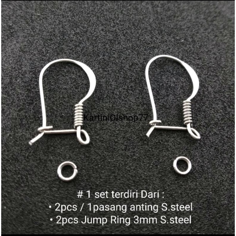 1 Pasang Kait Anting &amp; 2pcs Jump Ring Stainless Steel