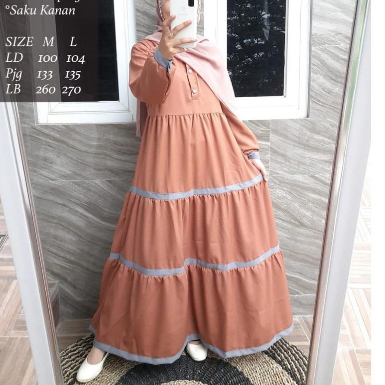 ❗[Get ALL]✔️ - Gamis Ity Crepe Kancing Susun Kombinasi/ ITY CREPE List Susun